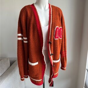 BP Varsity Cardigan in Rust Brown